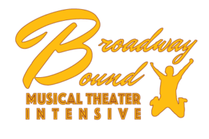 A large gold "B" and jumping child are the focus of this logo. It reads Broadway Bound Musical Theater Intensive